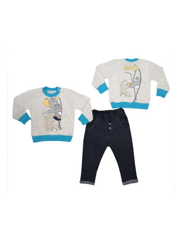Бебешки комплект от панталонки и блузка в сиво и синьо с Джери