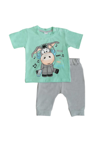 Бебешки комплект от панталонки и блузка/тениска в зелено с магаре