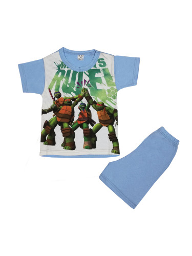 Детска пижама с къс ръкав за момче в светлосиньо с Костенурките ниндж