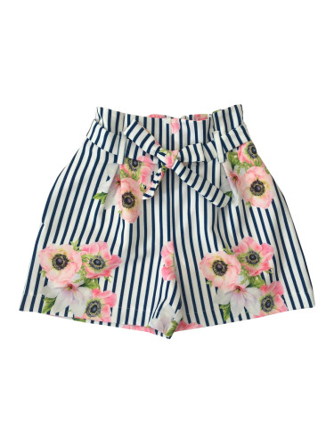 Къси панталони в бяло и тъмносиньо на райе и цветя