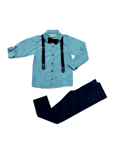 Комплект от панталон в черно и риза в тюркоаз/мента