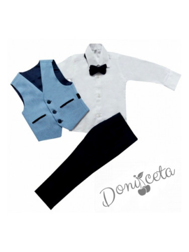 Официален костюм момче с елек в светлосиньо