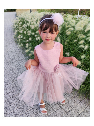 Официална детска рокля с дантела и тюл в пепел от рози Елица