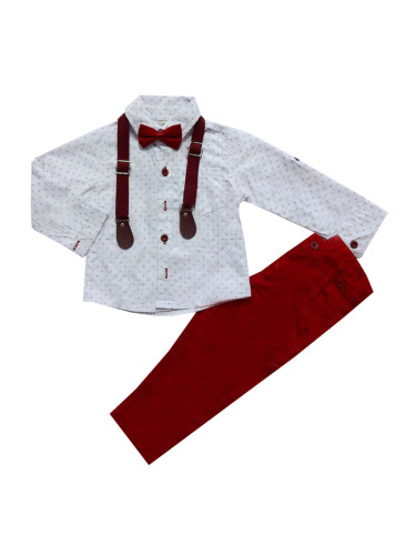 Комплект за момче от риза в бяло, панталон в червено, тиранти и папийо