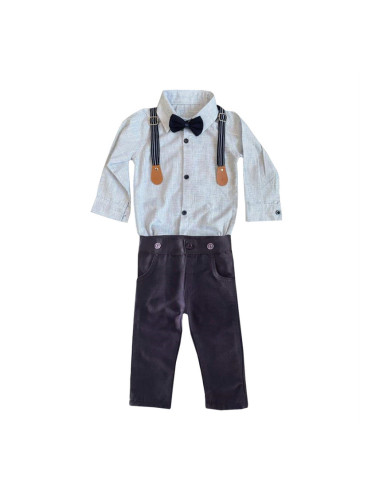 Комплект от панталон в тъмносиньо и боди-риза в светлосиньо с тиранти