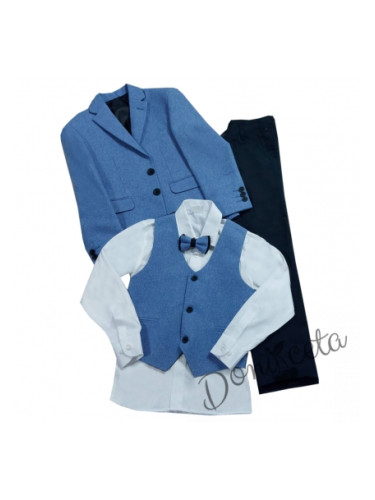 Елегантен детски костюм за момче от 5 части със сако в светлосиньо