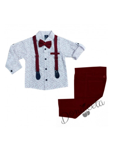 Комплект от панталон в червено, риза в бяло, папийонка и тиранти 64565