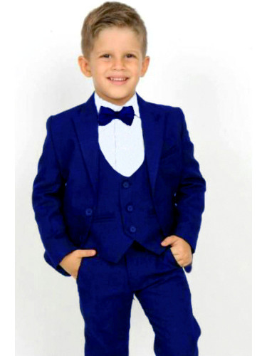 Официален костюм момче в синьо от елек, сако, риза в бяло, панталон и 