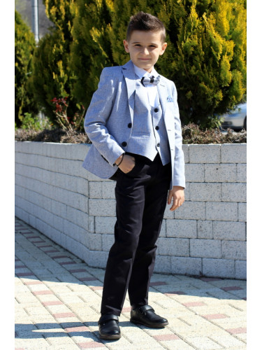 Официален детски костюм за момче от 5 части със сако в сиво Сивина