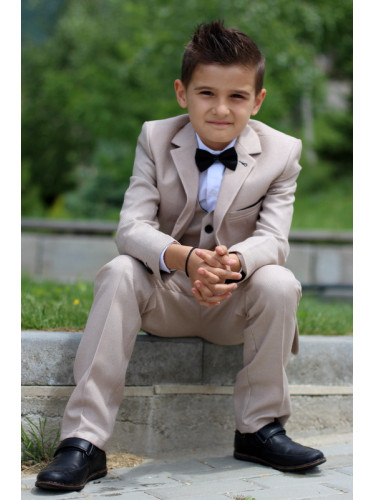 Официален детски костюм за момче в бежово от 5 части със сако