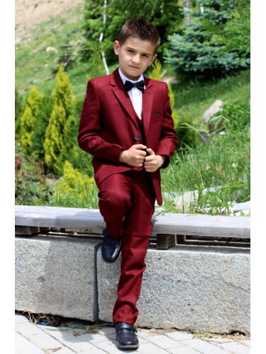 Официален костюм за момче в бордо от 5 части със сако