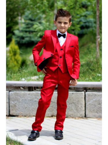 Официален костюм за момче от 5 части със сако в червено
