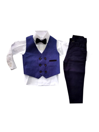Официален костюм за момче от елек в светлосиньо, риза в бяло, панталон