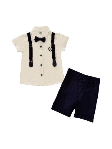 Комплект от риза в бяло с къс ръкав, къси панталони, тиранти и папийон