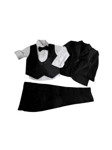Официален костюм момче в черно от елек, сако, риза в бяло, панталон и 