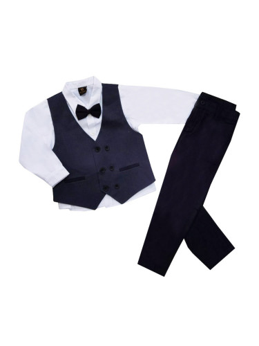 Официален костюм за момче от елек в синьо, риза в бяло, панталон и пап