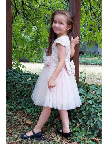 Детска официална рокля с къс ръкав в пепел от рози с тюл 