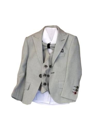 Официален детски костюм за момче от 5 части със сако в сиво 