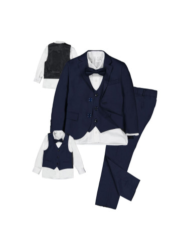 Официален детски костюм за момче от 5 части със сако в тъмносиньо от 
