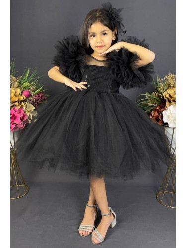 Официална детска рокля Блян с богат тюл с пайети в черно 