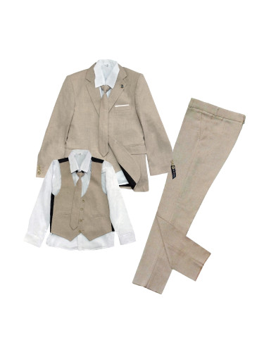 Официален детски костюм за момче от 5 части в бежово