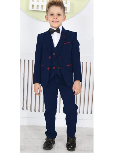 Официален детски костюм за момче от 5 части със сако в тъмносиньо с п