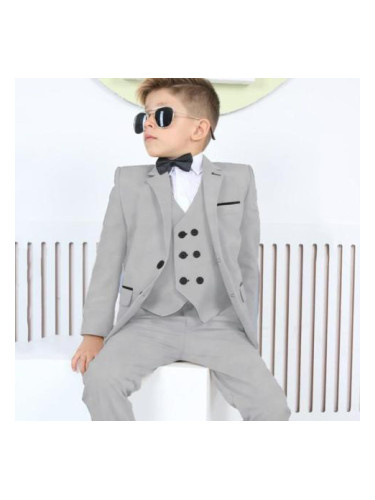 Официален детски костюм за момче от 5 части със сако в сиво с папийон
