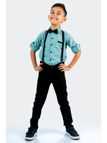 Комплект от панталон в черно и риза в тюркоаз , тиранти и папийонка