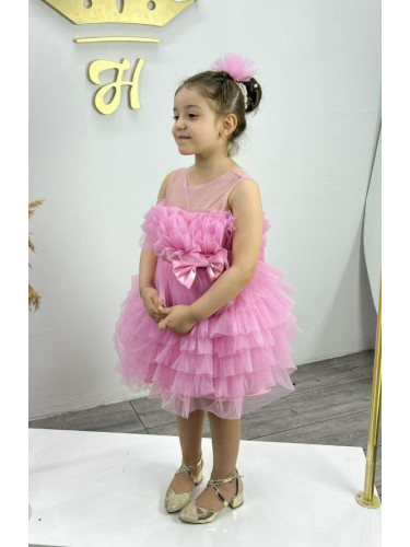 Детска рокля без ръкав в розово с тюл Анабел