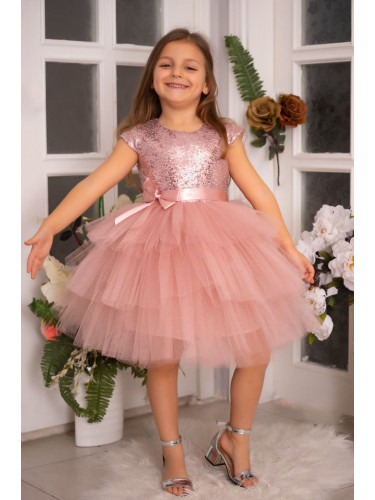 Детска официална рокля Хава в пепел от рози от пайети и тюл на пластов