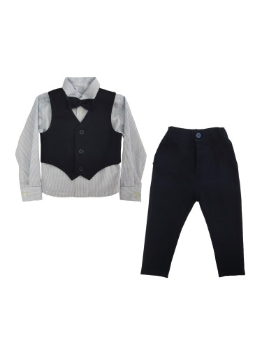 Официален костюм момче от елек в тъмносиньо, риза каре, панталон и пап