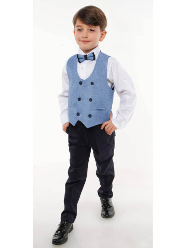 Официален костюм за момче от елек в светлоиньо, риза в бяло, панталон 