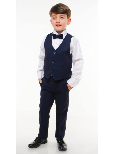 Официален костюм за момче от елек в тъмносиньо, риза в бяло, панталон 