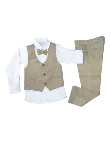 Официален костюм за момче от елек в бежово, риза в бяло, панталон и па