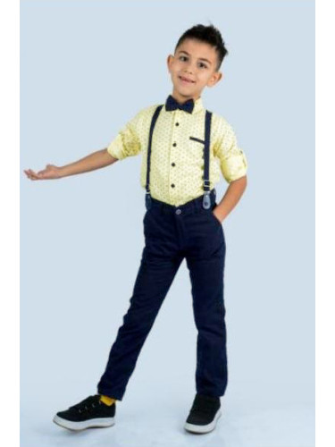 Комплект от риза в жълто на орнаменти, панталон, папийонка и тиранти в