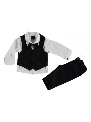 Официален костюм за момче от 4 части - риза в бяло, панталон, елек и п