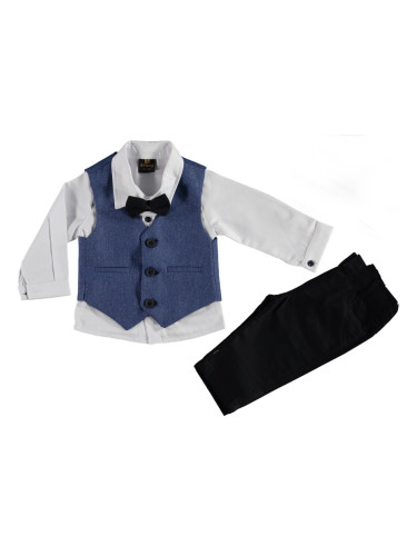 Официален костюм за момче от 4 части - елек в светлосиньо риза в бяло,