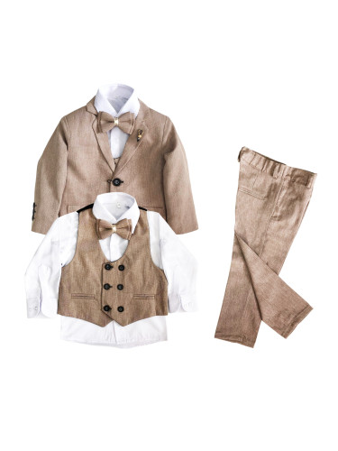Официален детски костюм за момче от 5 части със сако в бежово 3456666