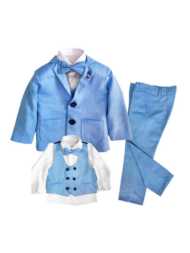 Официален детски костюм за момче от 5 части със сако в светлосиньо 345