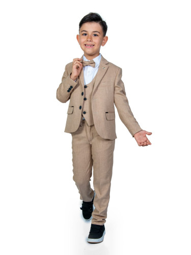 Официален детски костюм за момче от 5 части със сако в бежово 3456614 