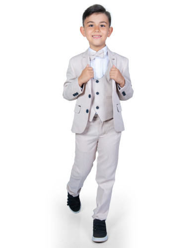 Официален детски костюм за момче от 5 части със сако в светлобежово 34