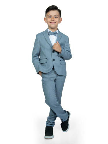 Официален детски костюм за момче от 5 части със сако в сиво-синьо 3456