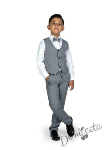 Официален костюм за момче от 4 части елек , риза в бяло, панталон и па