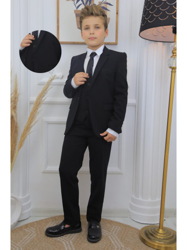 Официален костюм за момче от 5 части в черно с вратовръзка