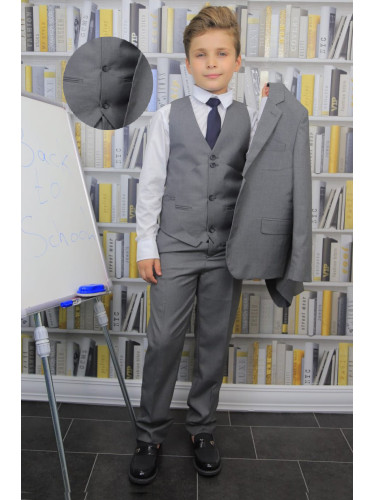 Официален костюм за момче от 5 части в сиво с вратовръзка Сивина