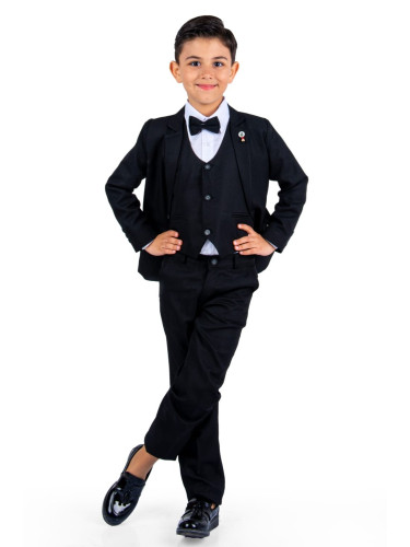 Официален костюм за момче от 5 части в черно от колекция Черновина