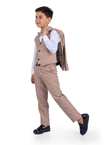 Официален костюм за момче от 5 части в бежово от колекция Бежина