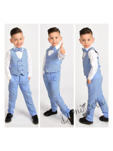 Официален комплект за момче в светлосиньо от 4 части панталон, елек, р