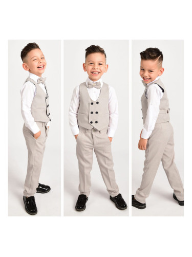 Официален костюм в бежово за момче от 4 части елек с два реда копчета,