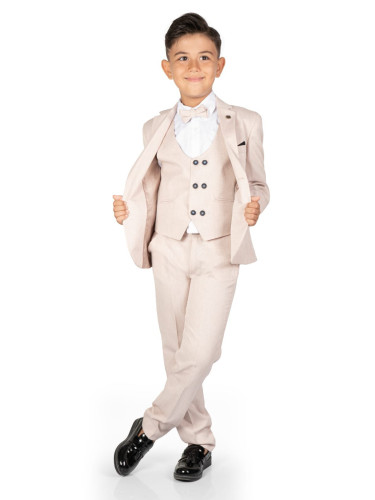 Официален костюм за момче от 5 части в бежово с двуредово закопчаване